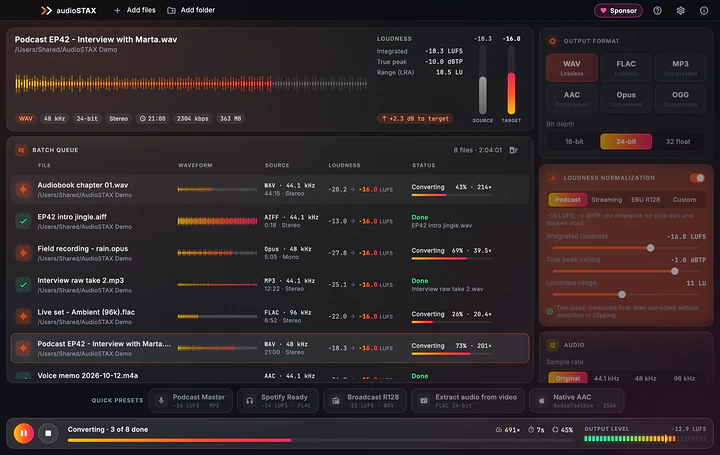 Real screenshot of AudioSTAX