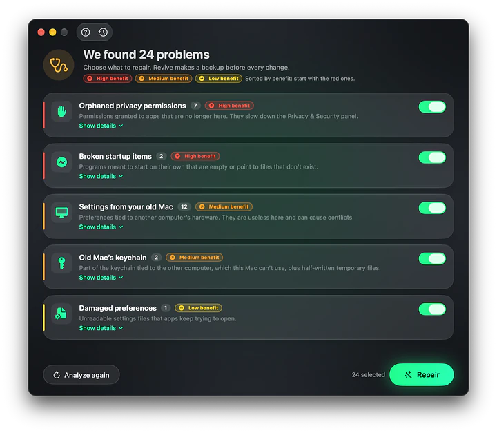 Real screenshot of Revive