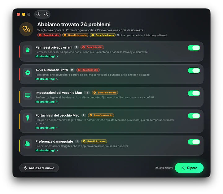 Schermata reale di Revive