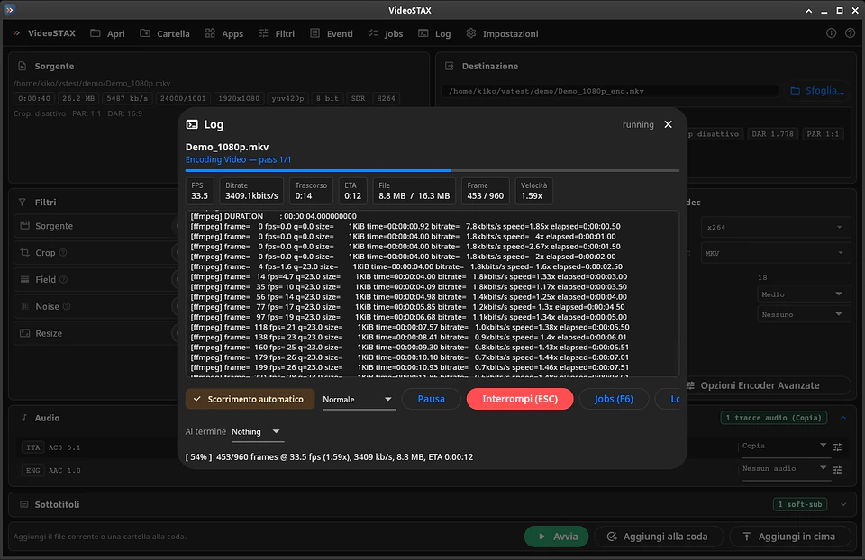 Schermata reale di VideoSTAX